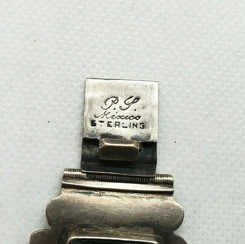 Sterling 8 Silver and Black Onyx Aztec Warrior 30.35mm Panel Bracelet **76.3g**