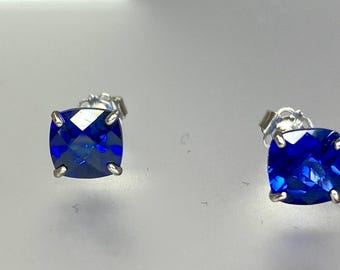 Elegant 14K White Gold 2.42TW Cushion Cut Blue Sapphire Butterfly Stud Earrings