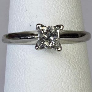 14K White Gold Princess Cut Diamond Solitaire Engagement Ring 2/5 Carat Size 5.5