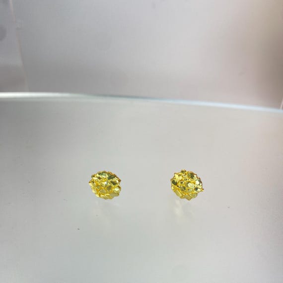 10K Yellow Gold Nugget Texture Button Style Women… - image 3