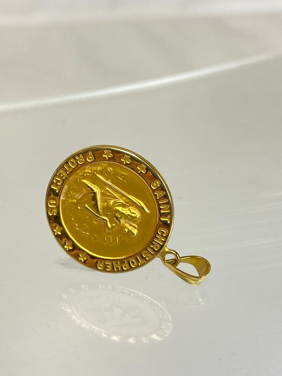 Solid 14K Yellow Gold 21mm Saint Christopher Prot… - image 3
