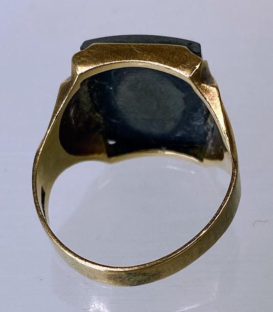 Project comte ロザリオ Men's Hematite Statement Ring, Grey Stone Ring, Yellow Gold