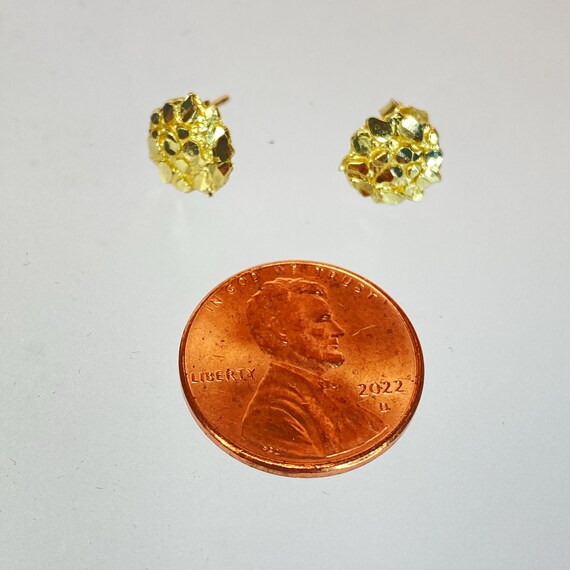 10K Yellow Gold Nugget Texture Button Style Women… - image 5