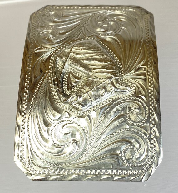 Fancy Vintage Western Sterling Silver 2" x 3" Hor… - image 3