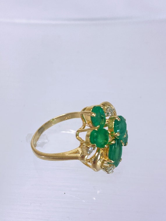 Solid 14K Yellow Gold Oval Emerald Natural Diamon… - image 4