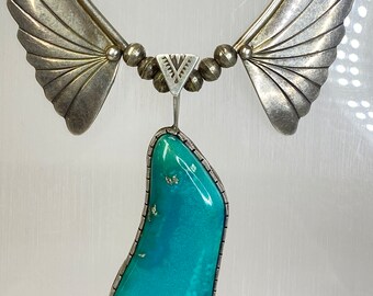 Navajo RAY DELGARITO Sterling Silver Morenci TURQUOISE Squash