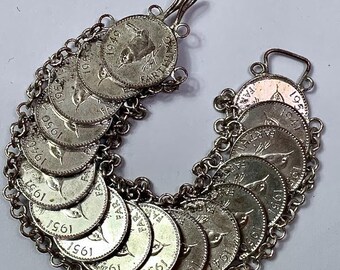 Vintage British Farthing George Vl Coin Bracelet 1940-1951 7
