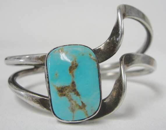 Womens Natural Turquoise Cabochon Cuff Signed Ty.… - image 6