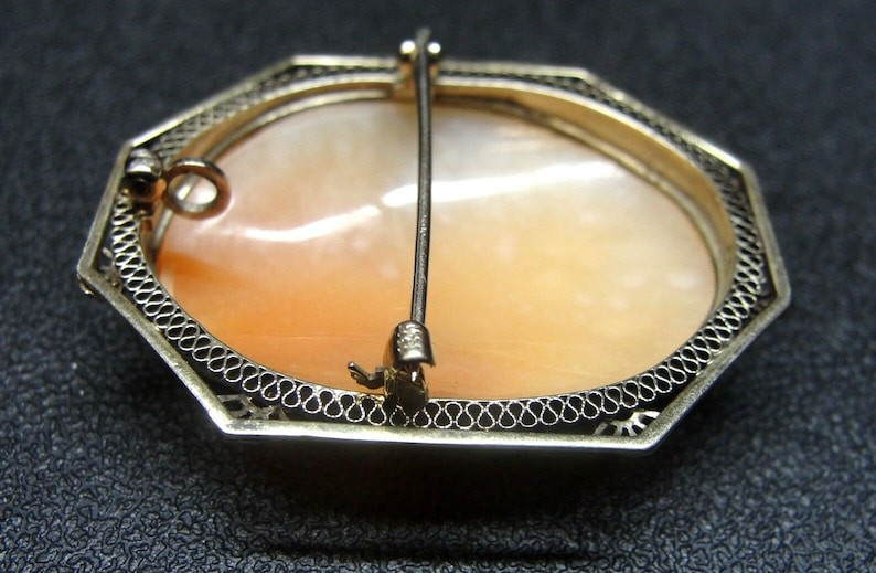 Vintage 14K White Gold Natural Shell Cameo Brooch /& Pendant 34x26mm