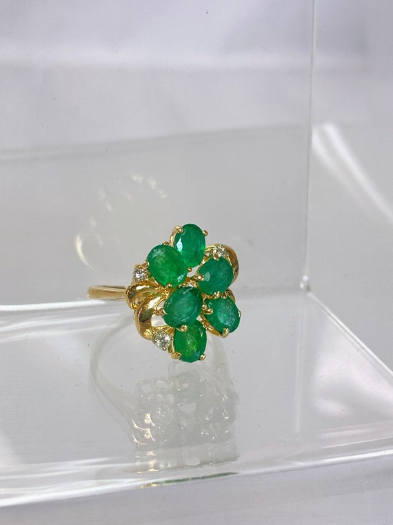 Solid 14K Yellow Gold Oval Emerald Natural Diamon… - image 8