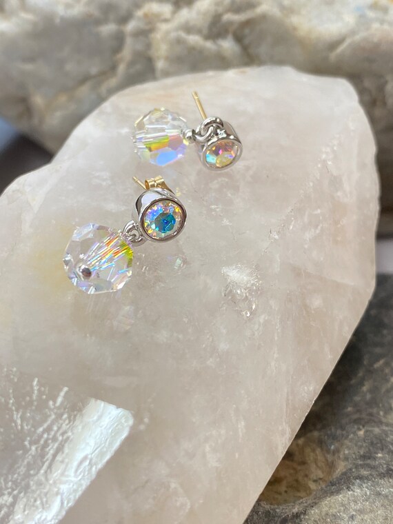 14K Yellow White Gold Swarovski Rainbow Crystal D… - image 9