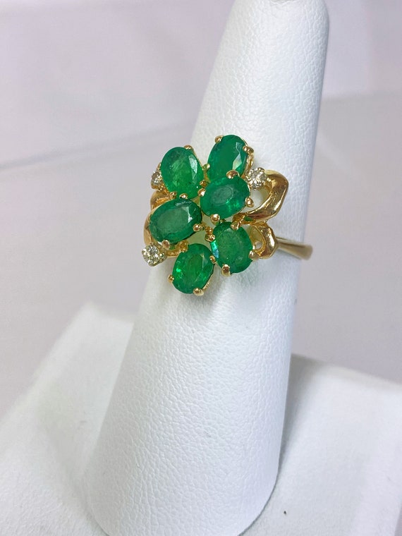 Solid 14K Yellow Gold Oval Emerald Natural Diamon… - image 6
