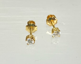 14K Yellow Gold 1/4 Carat White Sapphire Solitaire Baby Screwback Stud Earrings