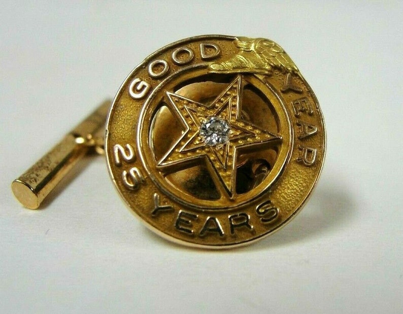25 Years Anniversary Tie-Pin 10K Yellow Gold Diamond Good Year 2.3g