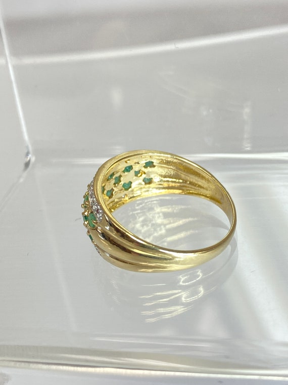 Vintage 14K Yellow Gold Emerald & Diamond Wedding… - image 7
