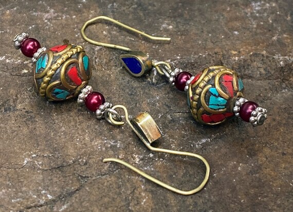 Native American Mosaic Inlay Multi-Color 2" Dangl… - image 4