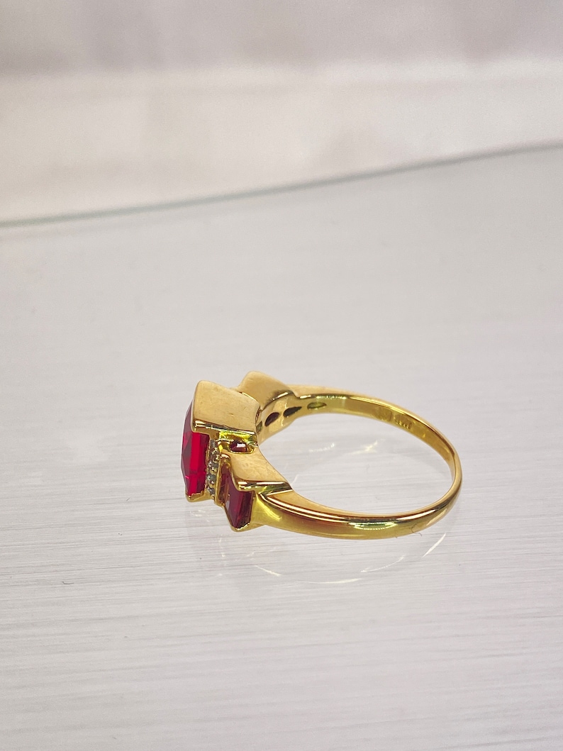 10K Yellow Gold 3 Carat Lab Princess Cut Ruby & Diamond 3 Stone Square ...