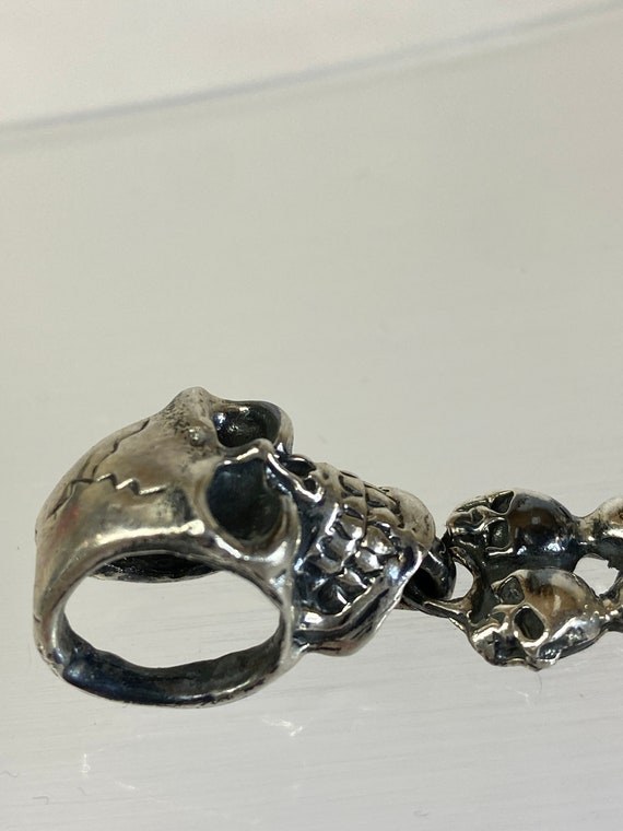 Sterling Silver Gothic Skull Cross Pendant Crown … - image 3