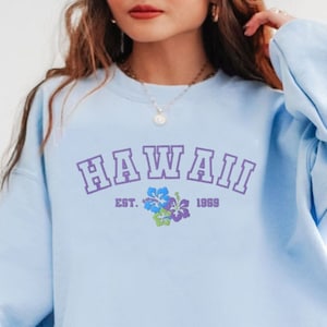 Embroidered Hawaii Sweatshirt, Embroidered Maui, Embroidered Hibiscus, Embroidered Coconut Girl Aesthetic Sweatshirt, Trendy Embroidery