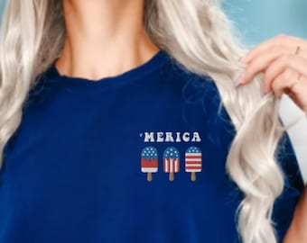 Geborduurd Popsicle Shirt, Geborduurde USA, Trendy Fourth of July Shirt, Preppy 4 juli Shirt, Fourth of July ijslolly's, Patriottisch Tee