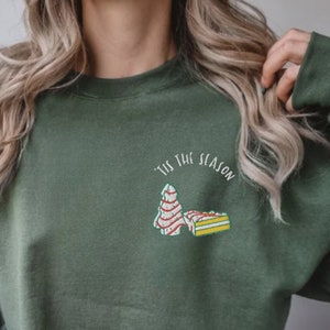 Embroidered Christmas Tree Cake Tis The Season Sweatshirt, Christmas Tree Cake Sweater, Christmas Tree Cake Crewneck, Embroidered Tree Cake