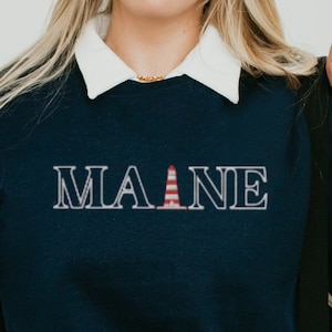 Embroidered Maine Sweatshirt, Maine Crewneck, Maine Lighthouse, Embroidered Lighthouse, Coastal Grandma, Vintage Maine, Maine Gift, ME Gift