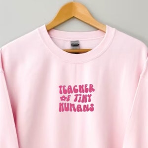 Sudadera de maestro bordada, cuello redondo de maestro de letras universitarias, maestro bordado de pequeños humanos, sudadera de maestro floral, maestro Y2K