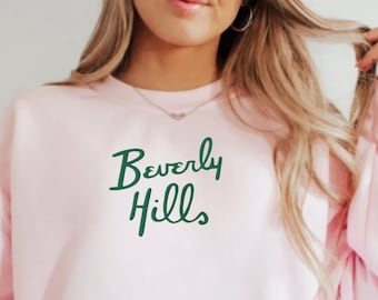 Sudadera Beverly Hills bordada, cuello redondo de Beverly Hills bordado, California bordada, suéter bordado preppy, sudadera con capucha preppy