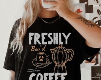 Freshly Boo'd Coffee Halloween koffieshirt, Spooky Ghost koffieshirt, Scream and Sugar
