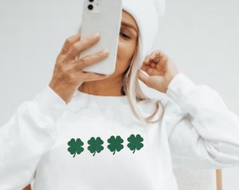 Embroidered Shamrock Sweatshirt, Embroidered Clover Sweatshirt, Embroidered St Patricks Day Crewneck, St Pattys Embroidery, Four Leaf Clover
