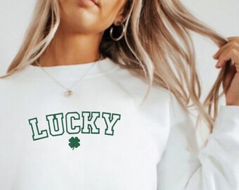 Embroidered Lucky Sweatshirt, Embroidered St Patricks Day Sweatshirt, St Pattys Day Crewneck, Embroidered Clover Sweater, Four Leaf Clover