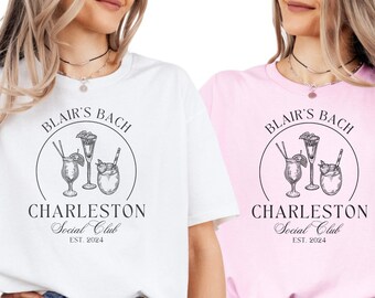 Custom Charleston Bachelorette Shirt, Custom Cocktail Bachelorette Shirt, Bach Social Club, Luxury Bachelorette Merch,  Bachelorette Logo