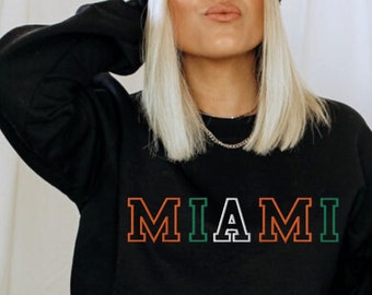 Embroidered Miami Sweatshirt, Embroidered Miami Football Shirt, Go Canes, Miami Hurricanes, Miami Tailgate Shirt, Miami Sweatshirt for Mom