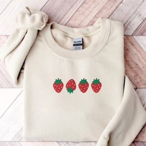 Embroidered Strawberry Crewneck, Strawberry Shirt, Embroidered Strawberries Sweatshirt, Strawberry Embroidery, Cottagecore Embroidered Shirt