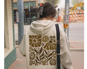 Oversized Pressed Flowers Hoodie, Wildflower Print