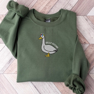 Embroidered Silly Goose Sweatshirt, Propeller Hat Silly Goose, Embroidered Silly Goose Crewneck, Funny Embroidery, Goose Wearing Hat Shirt