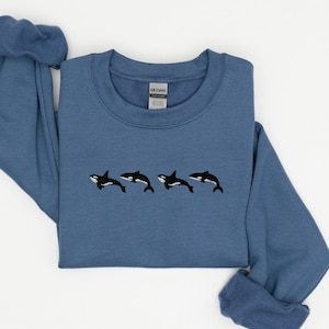 Embroidered Whale Sweatshirt, Embroidered Orca Crewneck, Trendy Embroidered Sweatshirt, Embroidered Ocean Animal Crewneck, Save The Whales
