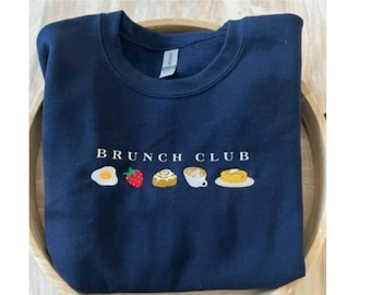 Besticktes Brunch Club Sweatshirt, gestickter Frühstücks Club Rundhalsausschnitt, besticktes Food Sweatshirt, gestickte Eier, gestickte Beere