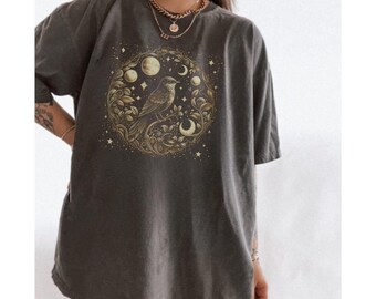 Celestial Bird Comfort Colors Shirt, Comfort Colors Night Sky Bird Shirt, Bohemian Bird T-Shirt, Oversized Comfort Colors Bird Tee