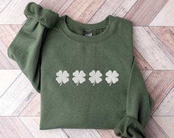 Embroidered Clover Sweatshirt, Embroidered Shamrock Sweater, St Patricks Day Sweatshirt, Minimalist St Patricks Day Sweatshirt, Shamrocks