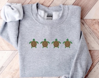 Embroidered Turtle Sweatshirt, Embroidered Turtle Crewneck, Turtle Shirt, Gift for Turtle Lover, Turtle Gift, Turtle Sweater, Turtle Outfit