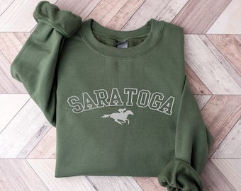 Embroidered Saratoga Sweatshirt, Embroidered Horse Racing Crewneck, Saratoga New York Sweatshirt, Saratoga Springs Crewneck, Saratoga NY