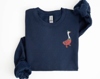 Embroidered Strawberry Goose Sweatshirt, Embroidered Berry Goose Sweatshirt, Embroidered Silly Goose Sweatshirt, Fruit Goose Sweatshirt