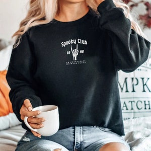 Embroidered Spooky Club Sweatshirt, Embroidered Skeleton, Halloween Embroidered, Spooky Embroidery, Skeleton Embroidery, Spooky Crewneck