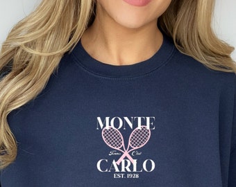 Besticktes Monte Carlo Tennis Sweatshirt, besticktes Monte Carlo, besticktes Tennis Sweatshirt, adrettes besticktes Sweatshirt, Tennis