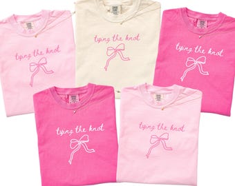 Tying the Knot Coquette Bow Bachelorette Shirts, Pink Bow Bachelorette Shirts, Tying The Knot Pink Bow Shirts