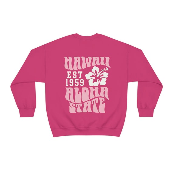 Y2K Hot Pink Hawaii Sweatshirt, Back Print Hawaii, Oversized