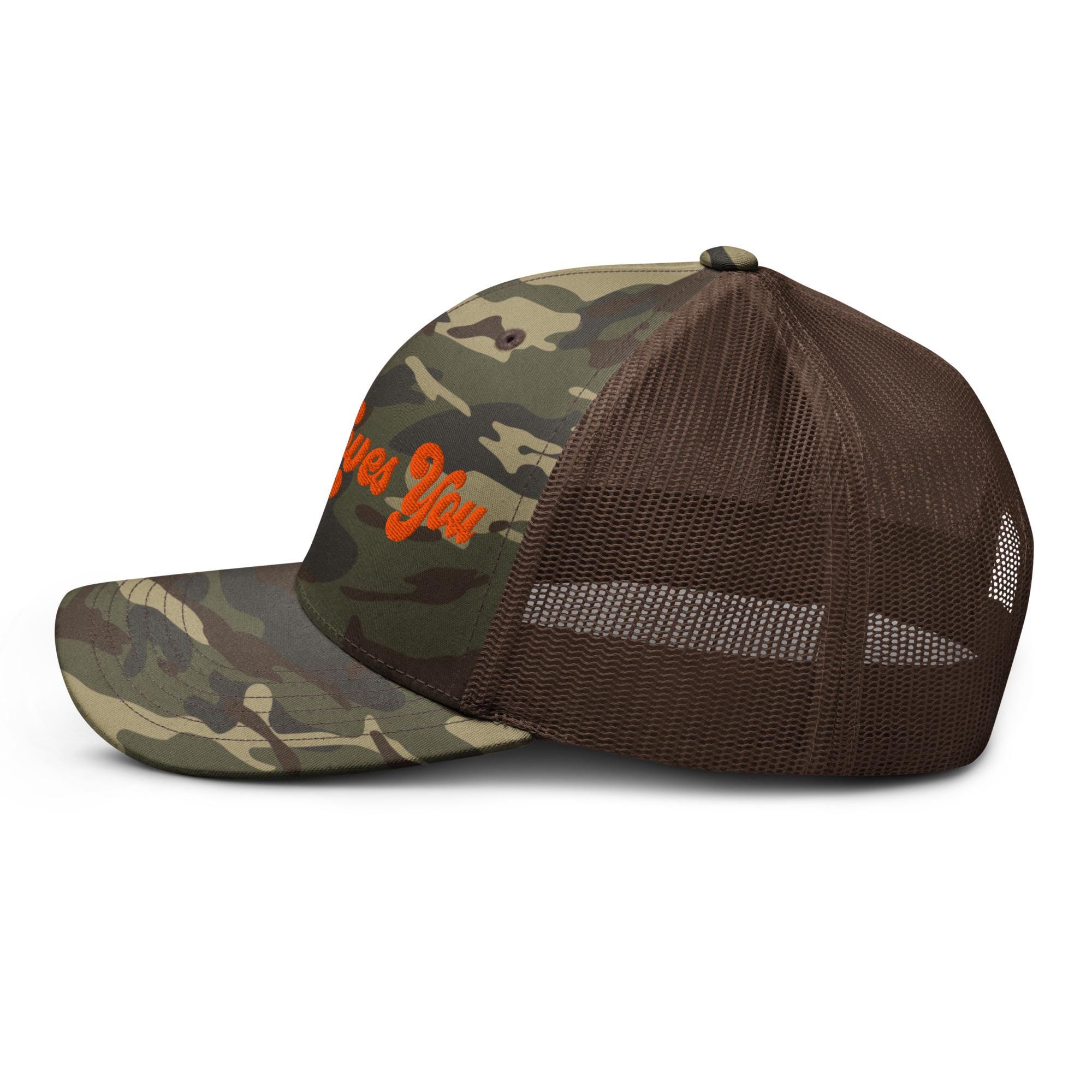 Embroidered Jesus Loves You Camouflage Trucker Hat  display picture 2