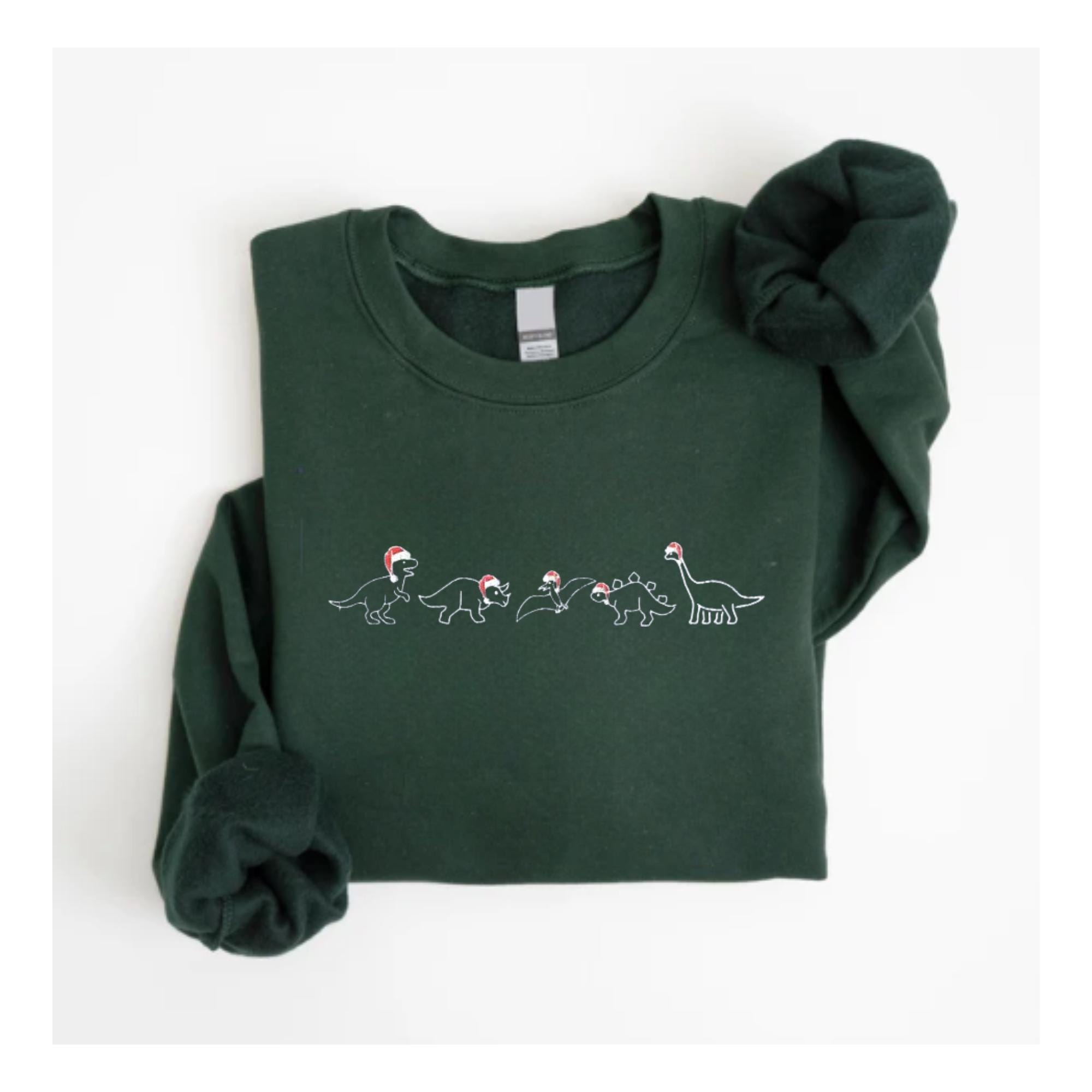 刺繍入り恐竜クリスマススウェットシャツ、かわいい恐竜セーター