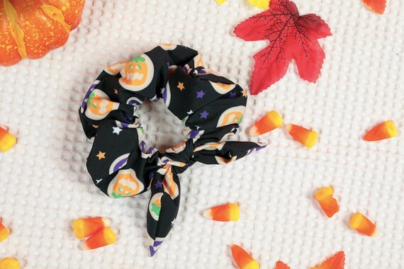 Halloween Sugar Cookie Scrunchie Recycled Sustainable Bow Scrunchie, Halloween Gift Idea, Halloween Cookie, Halloween Cookie Hair Tie